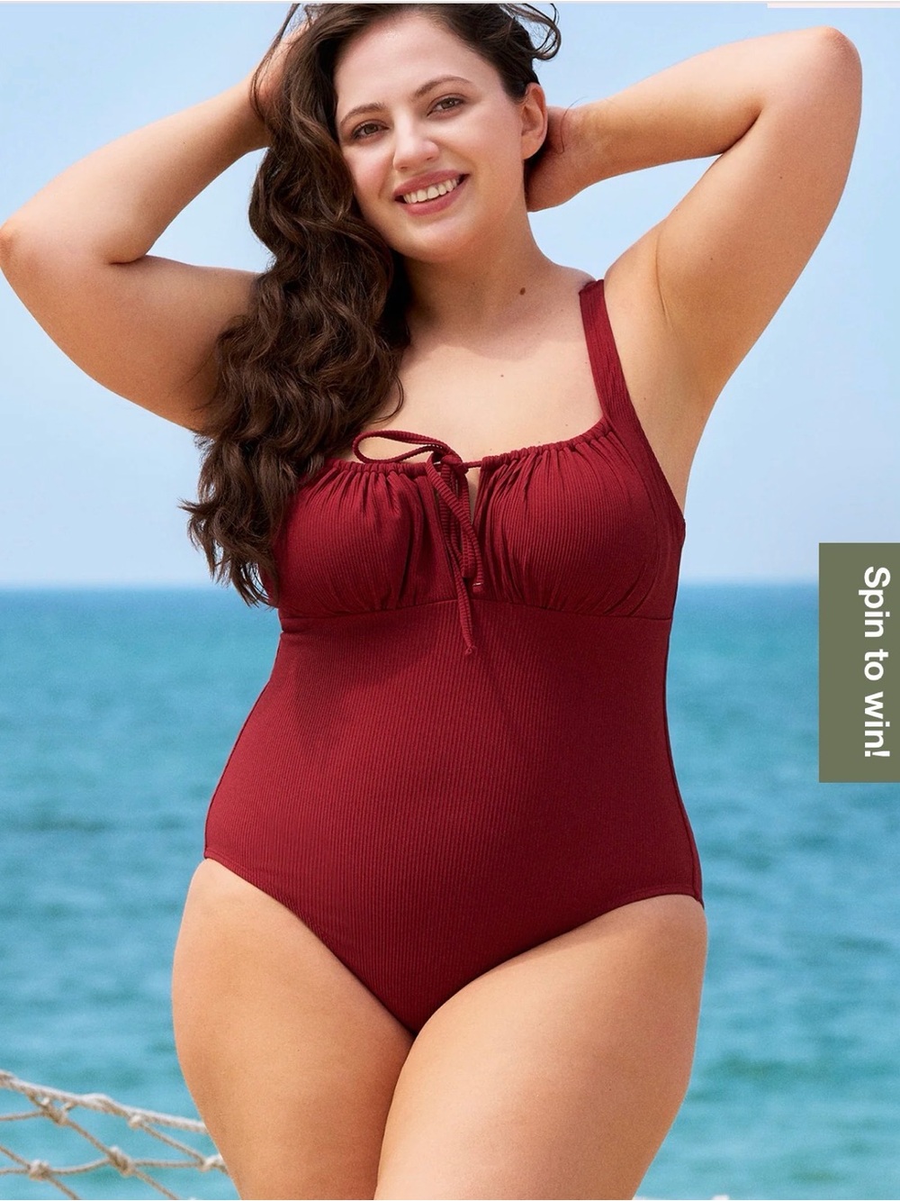 NWT Berlook One Piece Ribbed Tie Front Swimsuit - Burgundy